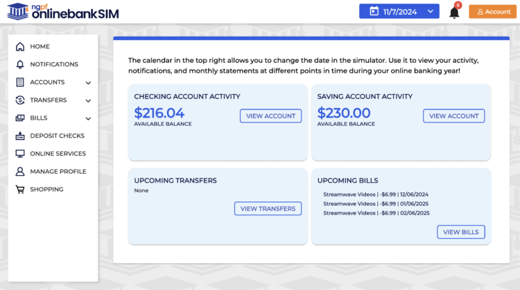 NEW On-line Banking Simulation for Classroom Use