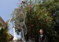 Large skeletons are staying up gone Halloween in Los Angeles